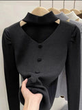 Women Knitwear Autumn and Winter Hollow-out Halter Sweater Slim Knit Bottoming Shirt