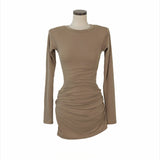 Women Dresses Long Sleeve Dress Short Skirt round Neck Sexy Hip Skirt
