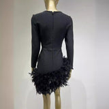 Women Dresses Long Sleeve Feather Ultra Short Dress Party Skirt (Ont0408)