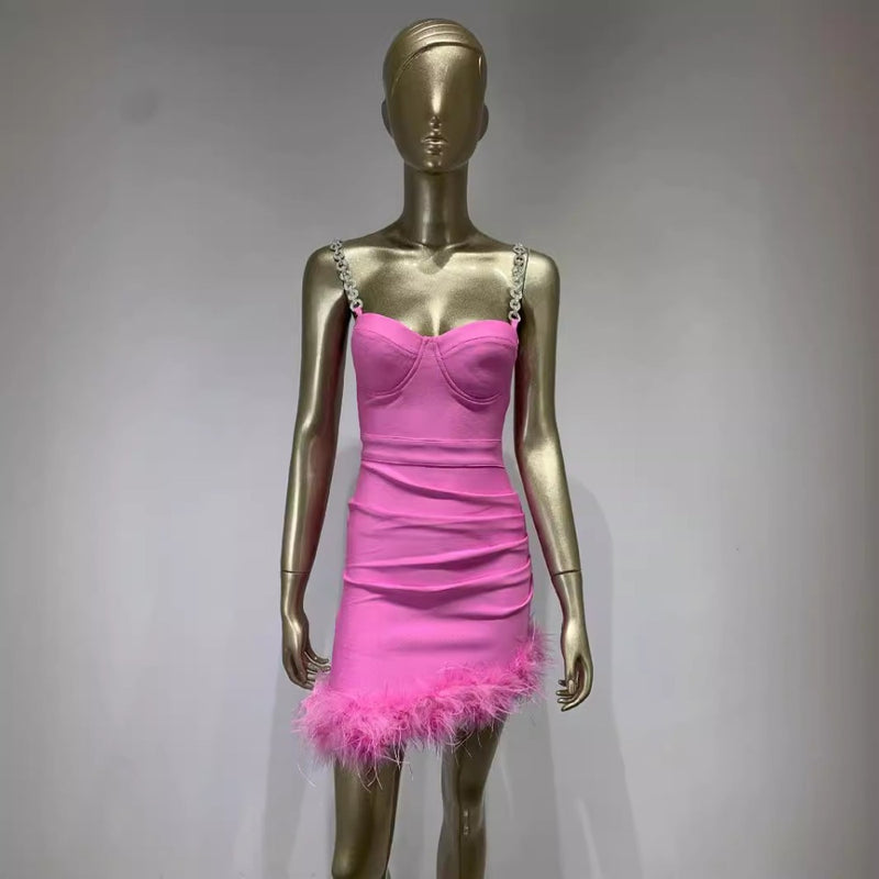 Women Dresses Bandage Dress Suspender Feather Dress (Ont0408)