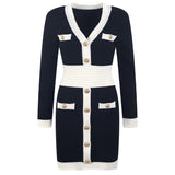 Women Maxi Dress Autumn and Winter V-neck Knitted Long-Sleeved Dress Woolen Skirt