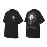 Ch hip-hop t-shirts - ch short sleeve sanskrit horseshoe cross letter print loose fit casual american heavyweight tee