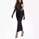 Women's Evening Dress Summer Sexy Mesh round Neck Sheath Dress