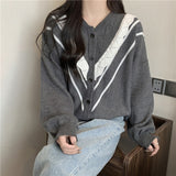 Women Knitwear Autumn Winter Retro Wooden Sweater Coat Loose Knitted Cardigan