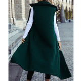 Women Trench Coat Autumn Sleeveless Lengthened Loose Composite Color Matching Plush Casual