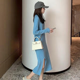 Women Maxi Dress Fall/Winter Polo Collar Pullover Knitting Dress