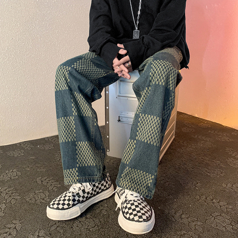 Men Jeans Autumn and Winter Loose Straight Wide Leg Pants