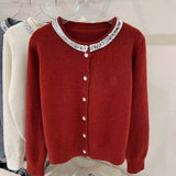 Women Knitted Cardigan Autumn and Winter Sequined Embroidered Knitted Cardigan Single-Breasted round Neck Sweater