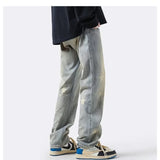 Men Jeans XINGX Printed Jeans Retro Loose Straight-Leg Wide-Leg Pants