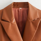 Women Leather Jacket Autumn Suit Metal Double Breasted Pocket Long Sleeve Pu Jacket