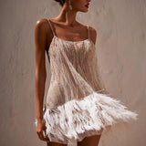 Harlem Night Attire Dress Sexy Backless Skirt Tassel Mesh Sequin Suspender Dress