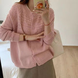 Women Knitted Cardigan Spring and Autumn Knitted Cardigan Loose Hollow out Coat