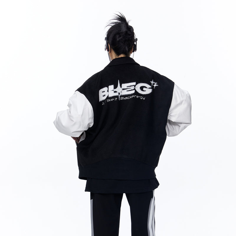 Unisex Jacket Fall Embroidered Back Splicing Coat