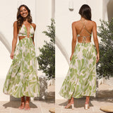 Women Dresses Summer V-neck Backless Lace-up Long Dress (Jkw0408)