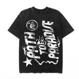 Hip-hop t shirts american retro washed and distressed loosecasual short-sleeved t-shirt half-sleeved trendy tee