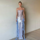 Harlem Night Attire Sexy See-through Long Dress Sequined Stringy Selvedge Dress