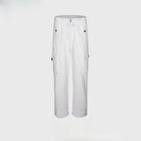 MIJKO Men Vintage Pants MIJKO Straight Multi-Pocket Cut-Over Cuff Waist Casual Pants