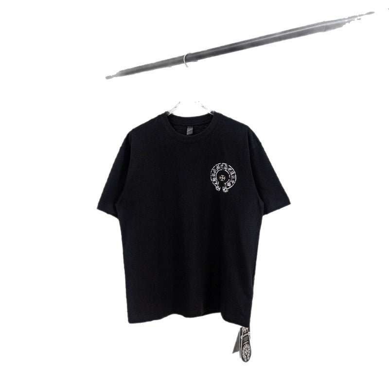 Ch hip-hop t-shirts: ch summer horseshoe cross embroidered casual short-sleeve t-shirt - couple style, high street fashion