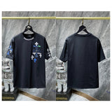 Ch hip-hop t shirts american ch crow cross sanskrit leather overlapping metal short-sleeved t-shirt couple stylisheasiest for match