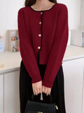 Women Knitted Cardigan Autumn and Winter round Neck Single-Breasted Long Sleeve Sweater Coat
