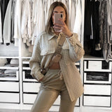 Women Jacket Autumn Woolen Shirt Coat Lapel Single Breasted Mid-Length Top