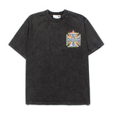 Hip-hop t-shirts: american vintage flame pattern iron cross retro washed distressed short sleeve tee - summer collection