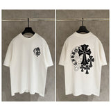 Ch hip-hop t shirts american correct version chsummerbest selling cross horseshoe patch hollow embroidered short-sleeved couple