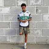 American badge number retro rugby jersey color block mesh breathable v neck short sleeve trendy t