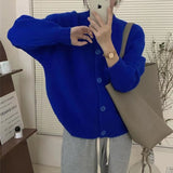 Women Knitted Cardigan round Neck Solid Color Knitted Button Cardigan Loose Casual Sweater Coat
