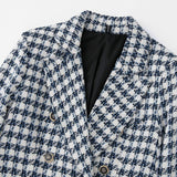 Women Suits Autumn Vintage Double Breasted Houndstooth Texture Lapel Blazer Small Suit