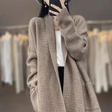 Women Knitted Cardigan V-neck Sweater Autumn and Winter Loose Cardigan Sweater Coat