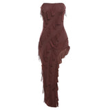 Women Dresses Summer Sexy Backless Slit Tassel Dress (Bla0420)