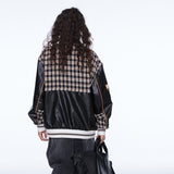 Unisex Jacket Fall Plaid Stitching Leather Coat