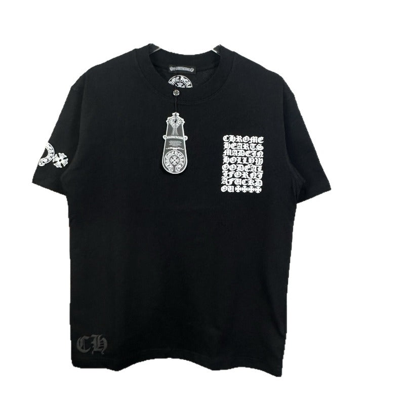 Ch hip-hop t-shirts: heavy-duty, all-over print, embroidered badge, crew neck, relaxed fit, american style, premium heavyweight