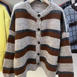 Women Knitted Cardigan Striped Long Sleeve Knitted Cardigan Autumn and Winter Sweater