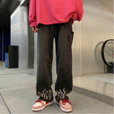 Men Jeans Retro Loose Wide Leg Pants Straight-Leg Trousers