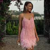 Harlem Nights Outfits Summer Tassel Sequins Feather Stitching Dress Color Dress