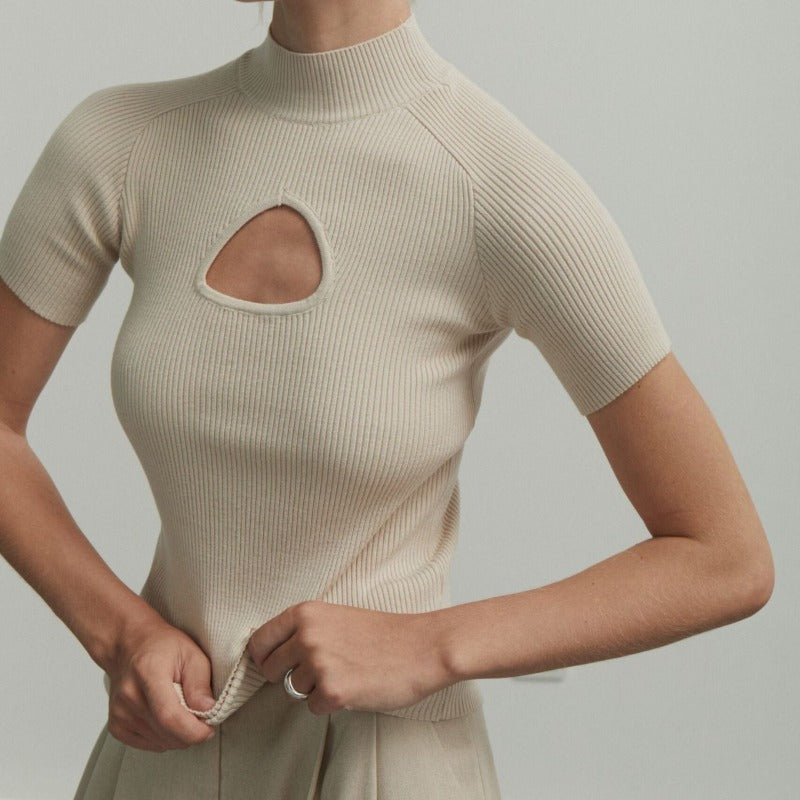 Women Knit Top Sexy Short Sleeve Knitwear Thread Knitted Top