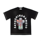 Hip-hop t-shirts: american streetwear letter print, washed vintage, distressed, oversized crew neck short sleeve tee