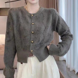 Women Knitted Cardigan Autumn and Winter Knitting Cardigan Top Loose round Neck Sweater Coat