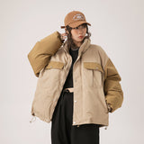 Unisex Coat Retro Contrast Color Thickened Cotton Padded Coat