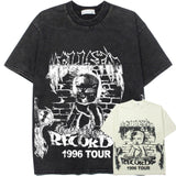 Hip-hop t-shirts: american high street washed & distressed vintage portrait print oversized trendy short sleeve tee