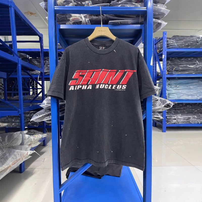 saint m t shirts s.m letter print crew neck pullover short sleeve top