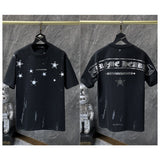 Ch hip-hop t shirts ch snowflake five-pointed star horizontal axis sanskrit lettering film short-sleeved american heavy weight couple