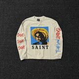 Saint xxx sbt american retro distressed vintagelong sleeves high street casualloose t-shirt