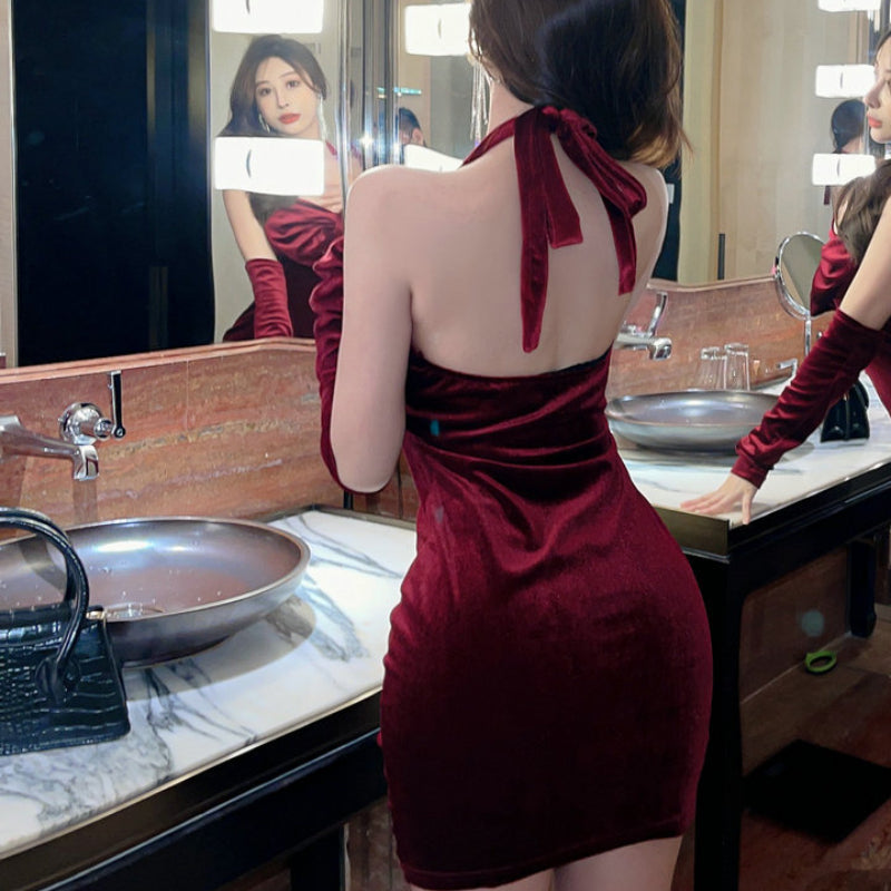 Women Maxi Dress Autumn Winter Retro Bow Dress