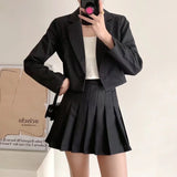 Women Suits Blazer Autumn Black Ultra Short One Button Leisure Suit