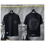 Ch hip-hop t shirts ch classic big horseshoe cross flower sanskrit trendyloose short sleeve t-shirt couple style