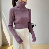 Women Winter Knitted Sweater Short Long Sleeve Bottoming Shirt Autumn 8t3063