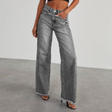 Women's pants - cross-border amazon, independent website, foreign trade women's denim jeans - washed denim wide leg pants